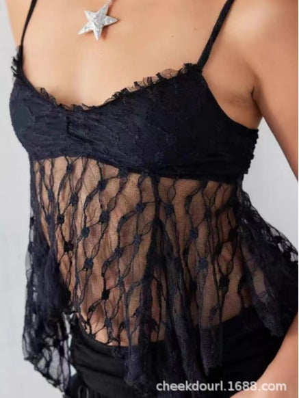 Damen Spitzentop mit transparenten Details und feinen Trägern Echo Archiv