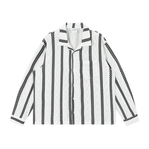 Unisex Leichte Hemdjacke mit Camp-Kragen, Relaxed‑Fit und vertikalem Zopfstreifenmuster Echoarchiv