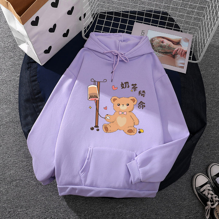 Damen Kapuzenpullover mit minimalistischer Grafik, lockerer Oversize-Passform und Kängurutasche – Auréline