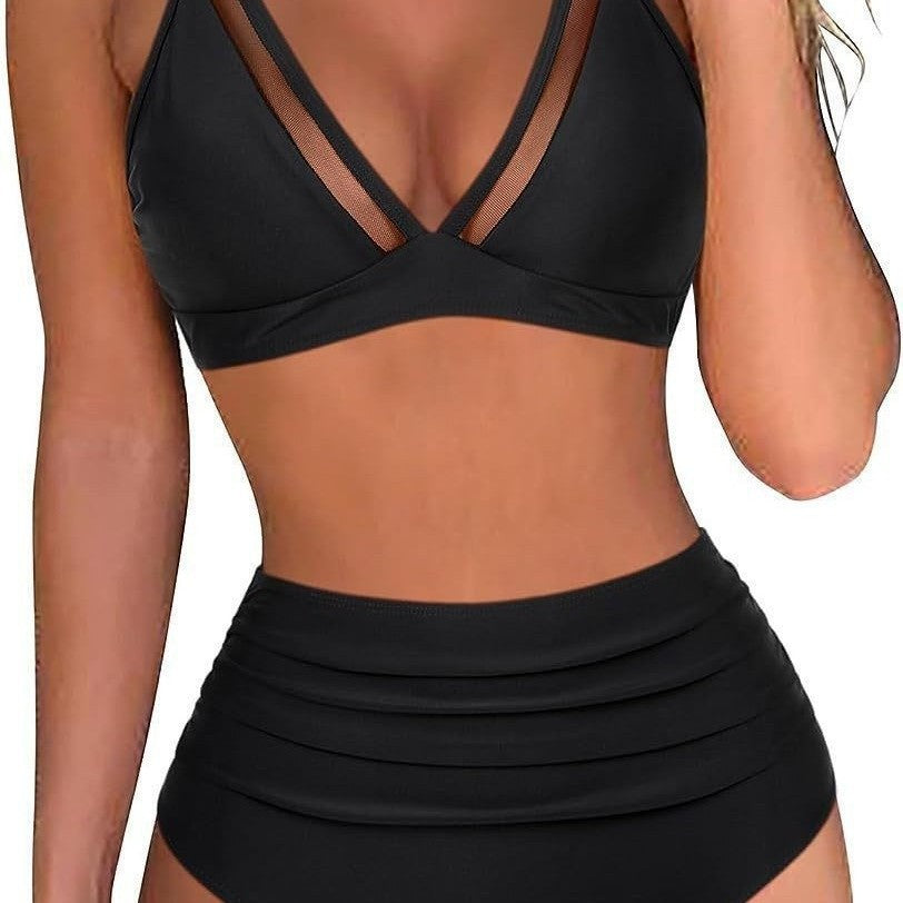 Damen Hoch tailliertes Bikini-Set mit Leopardenmuster und transparenten Einsätzen Echo Archiv
