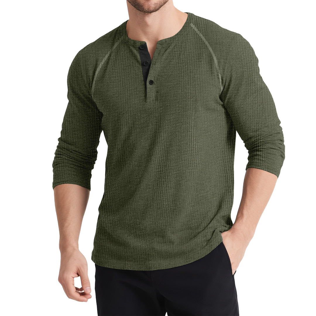 Herren Langarmshirt mit Knopfleiste und strukturierter Oberfläche Echoarchiv