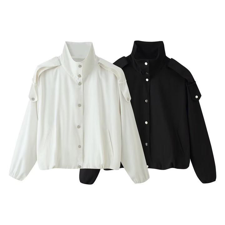 Damen Kurzblouson mit hohem Stehkragen, Schulterpatten und Druckknopfleiste Echo Archiv
