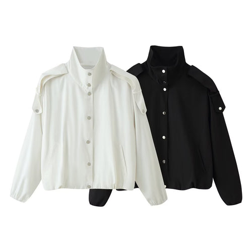 Damen Kurzblouson mit hohem Stehkragen, Schulterpatten und Druckknopfleiste Echo Archiv