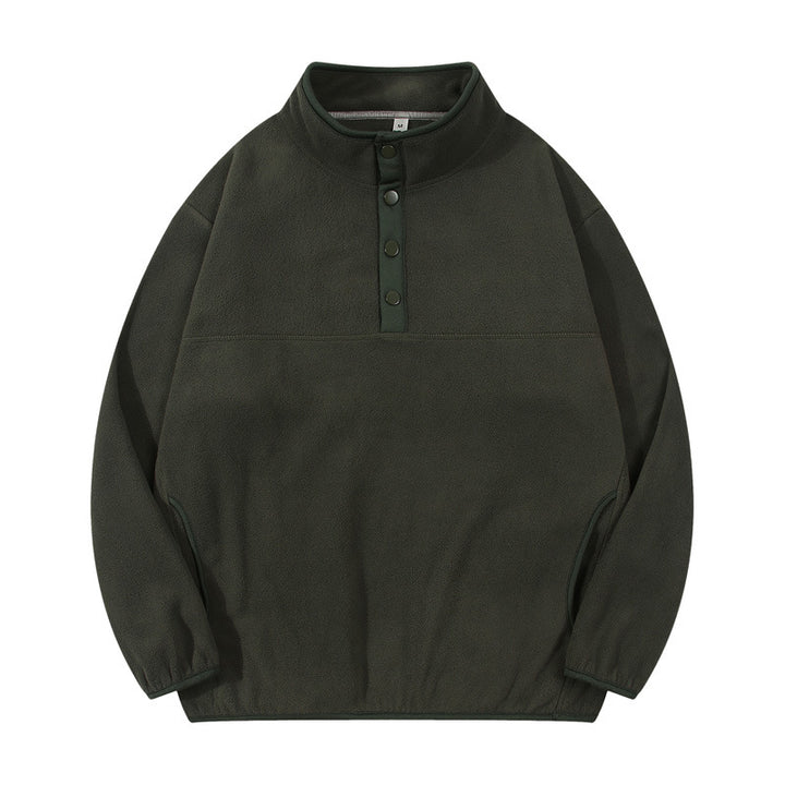 Herren gemütlicher Fleece-Pullover mit Stehkragen und Druckknöpfen Echoarchiv