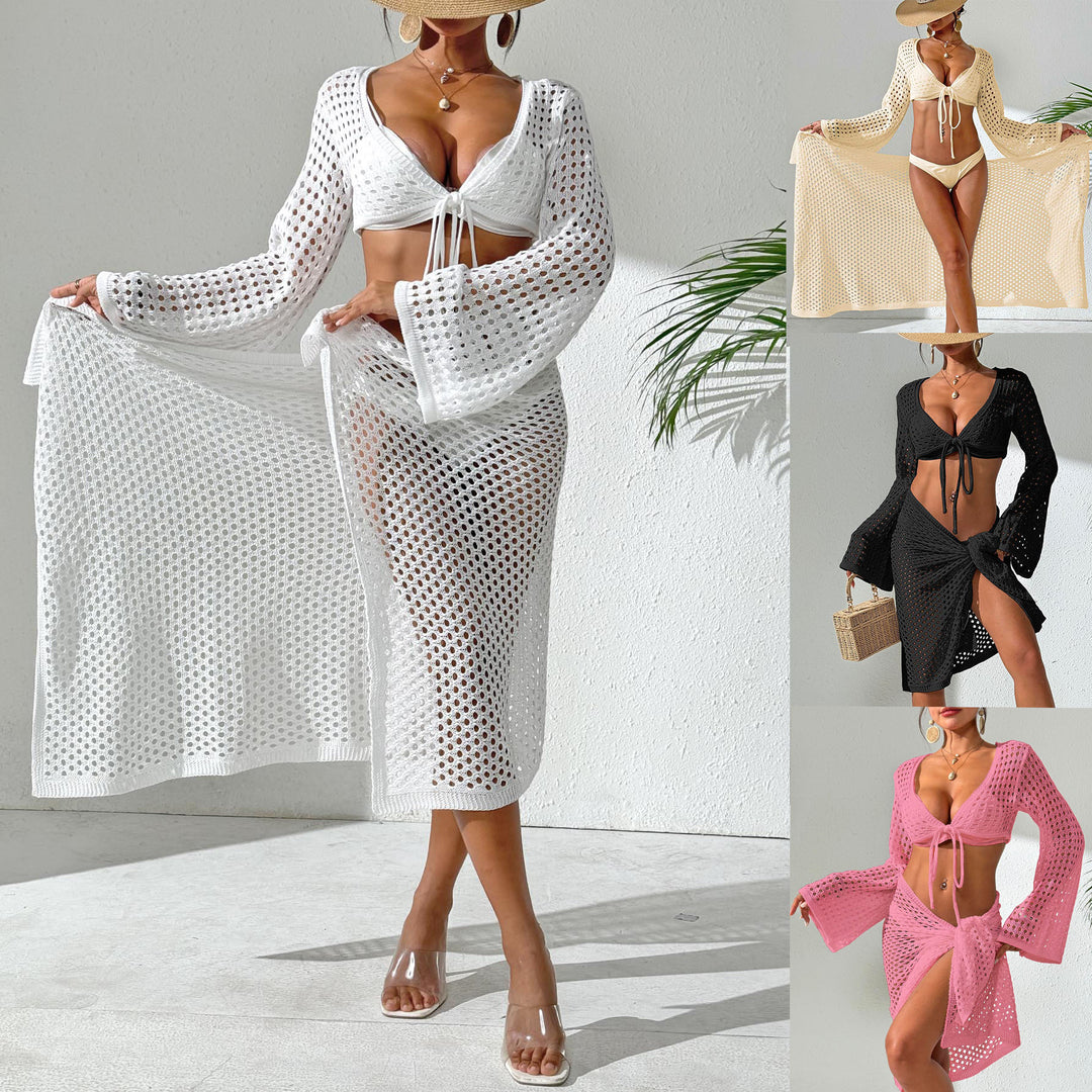 Damen gehäkelter Strandüberwurf mit eleganten Schlagärmel Echo Archiv