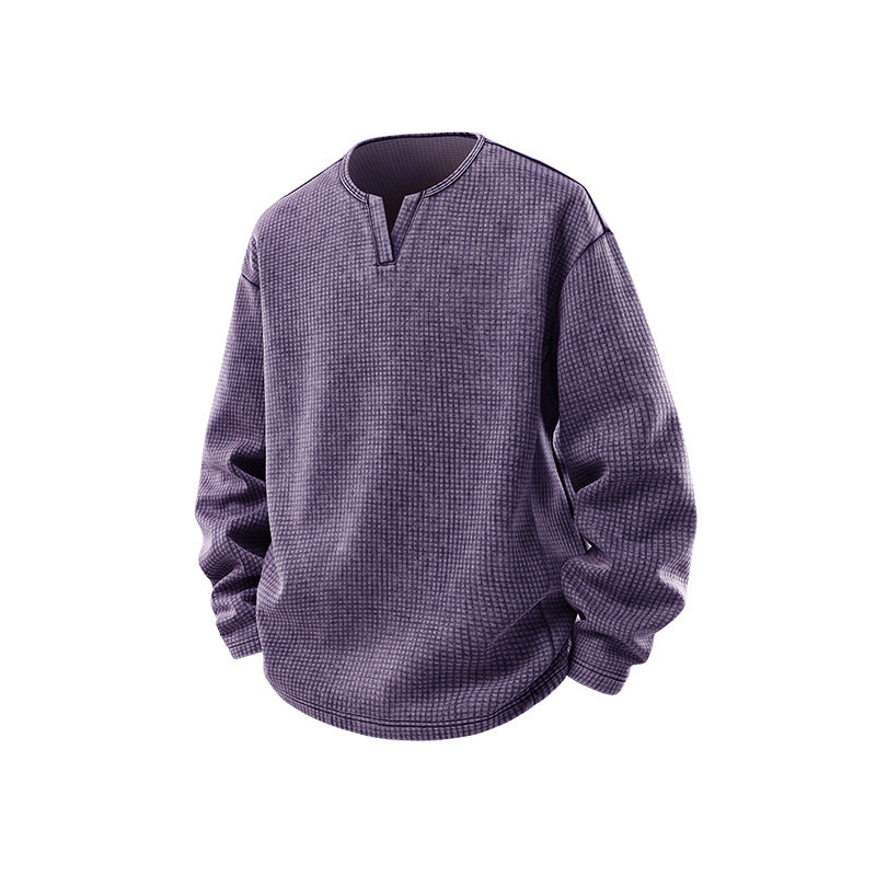 Herren Waffelstrick-Longsleeve mit V‑Schlitzkragen und Relaxed-Fit Echo Archiv