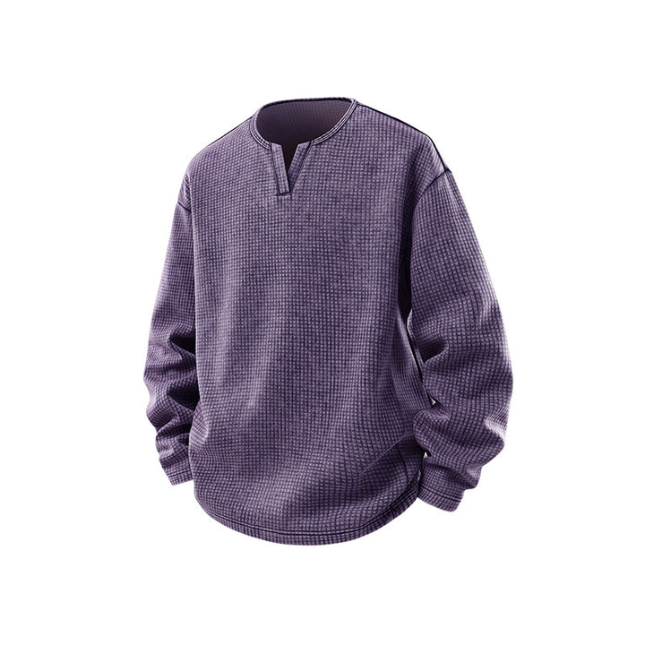 Herren Waffelstrick-Longsleeve mit V‑Schlitzkragen und Relaxed-Fit Echo Archiv