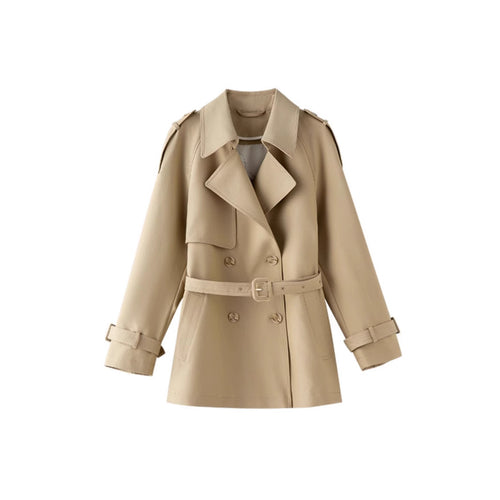 Damen Kurztrenchcoat im Doppelreiher mit Taillengürtel & Schulterklappen Echo Archiv