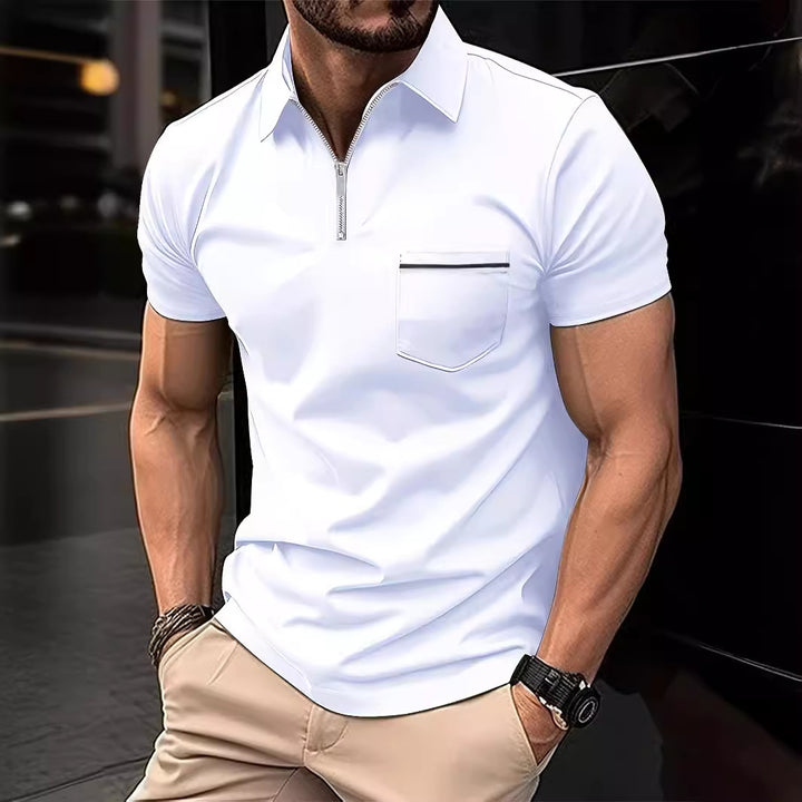 Herren Kurzarm Poloshirt mit Reißverschluss und Brusttasche Echoarchiv