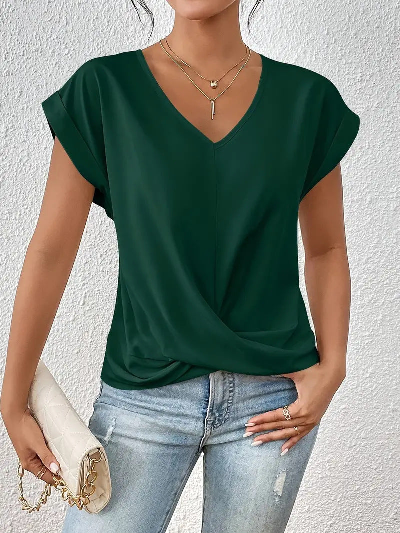 Damen elegante V-Ausschnitt Bluse mit lässiger Drapierung Echo Archiv