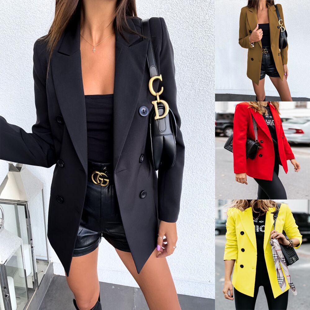 Damen nan taillierter Longblazer mit doppelreihiger Knopfleiste, Reverskragen und Eingrifftaschen Echo Archiv