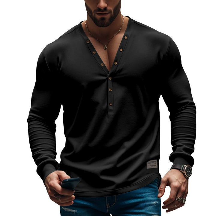 Herren Langarm-Henley-Shirt mit modischem Knopfdesign Echoarchiv