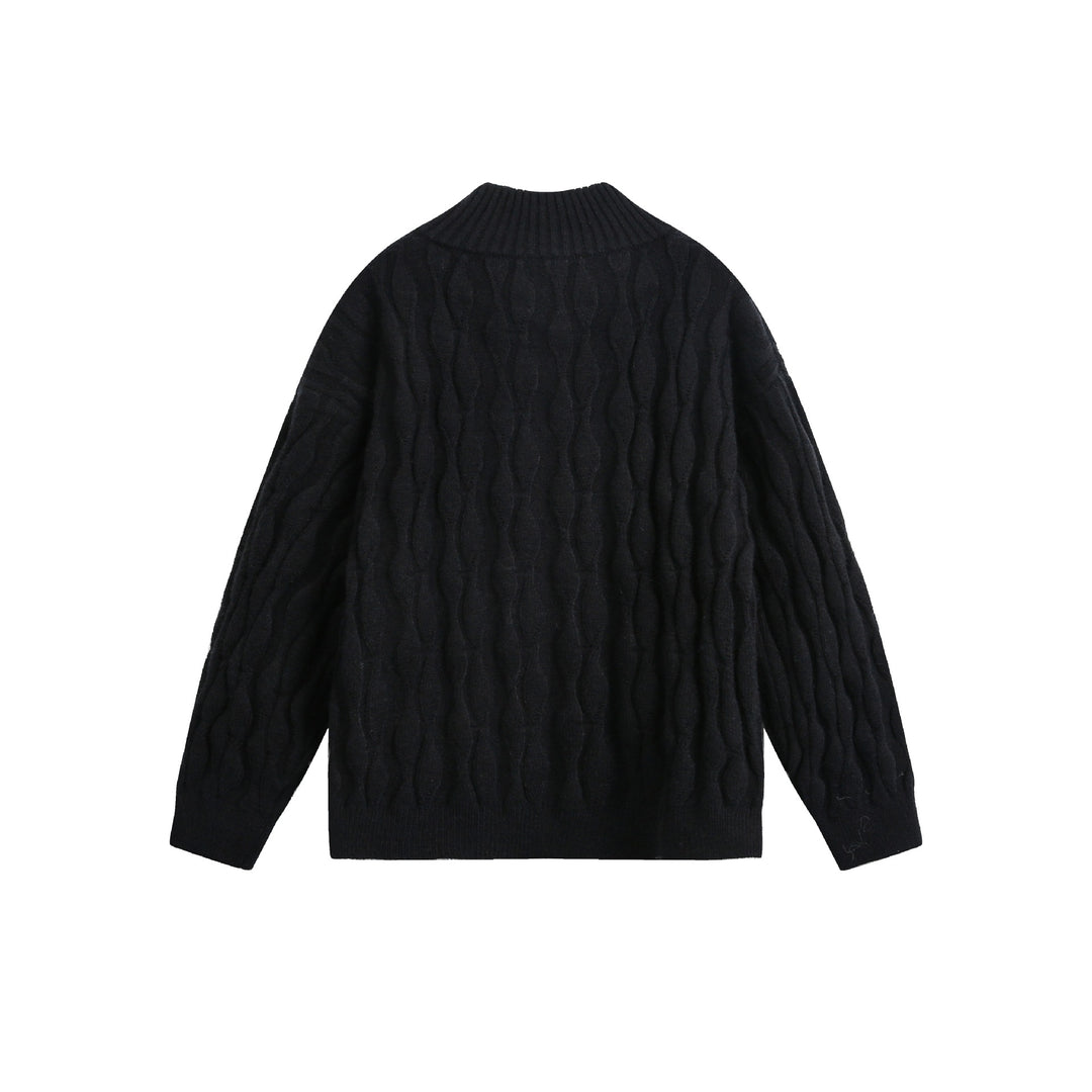 Unisex Grobgestrickter Halfzip-Pullover mit Zopfmuster und Stehkragen Echoarchiv