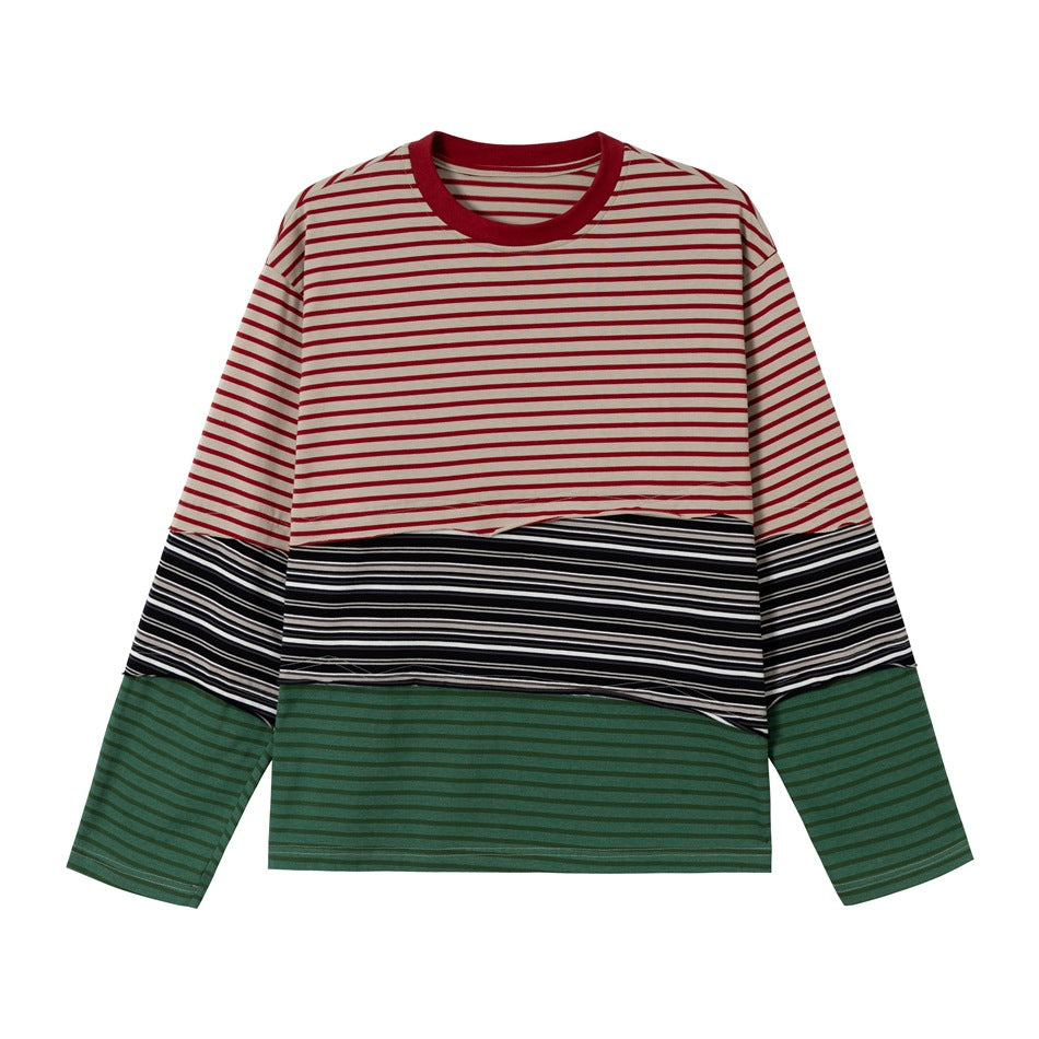 Unisex Lässiges Oversize Langarmshirt mit Blockstreifen aus Baumwollmix Echoarchiv