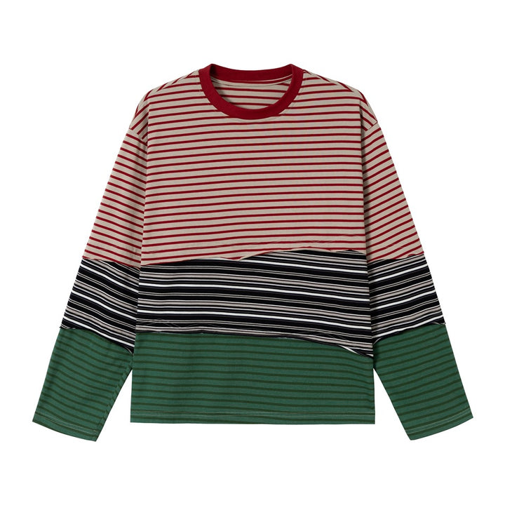 Unisex Lässiges Oversize Langarmshirt mit Blockstreifen aus Baumwollmix Echoarchiv
