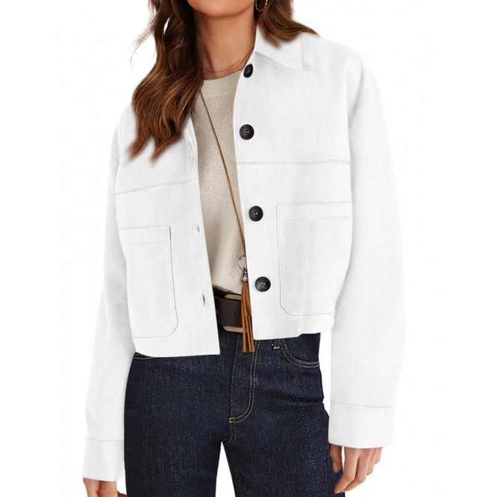 Damen kurze Wildleder-Optik Jacke mit aufgesetzten Taschen und Hemdkragen Echo Archiv