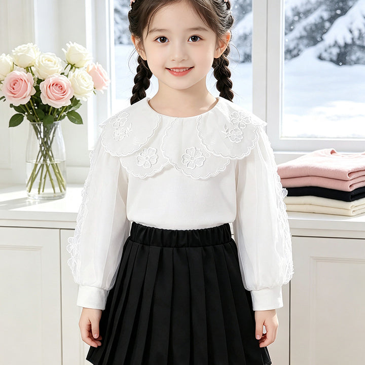 Mädchen elegante Bluse mit verzierter Rückenöffnung und Tüllärmeln Echo Archiv