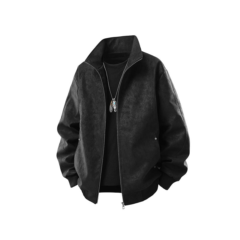 Herren Kunstleder-Blouson mit hohem Stehkragen und verdecktem Reißverschluss Echo Archiv