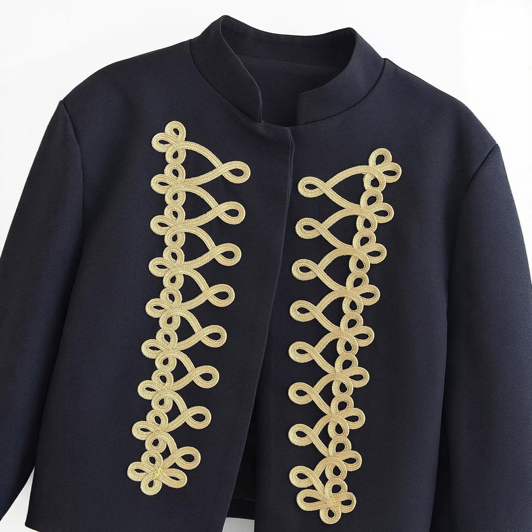 Damen Kurze Militärjacke mit goldverzierter Kordelapplikation Echo Archiv