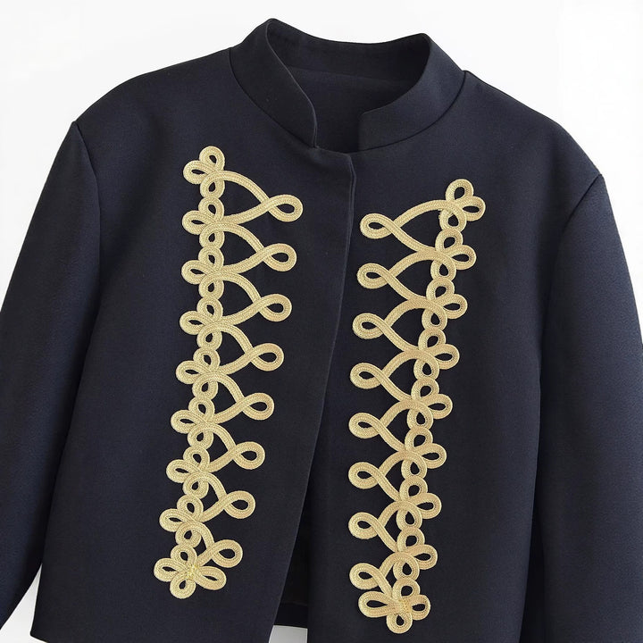 Damen Kurze Militärjacke mit goldverzierter Kordelapplikation Echo Archiv