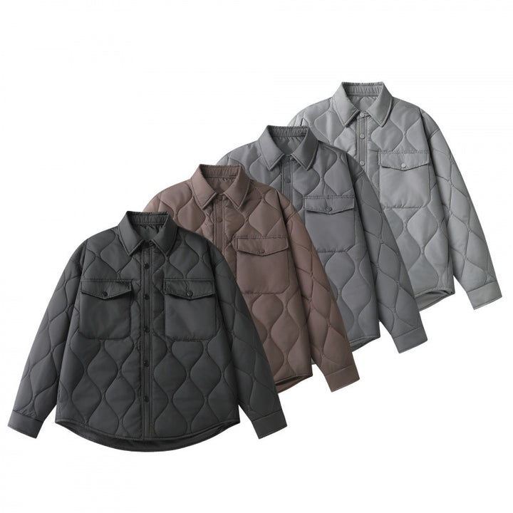 Unisex Gepolsterte gesteppte Hemdjacke mit Pattentaschen und abgerundetem Saum Echo Archiv