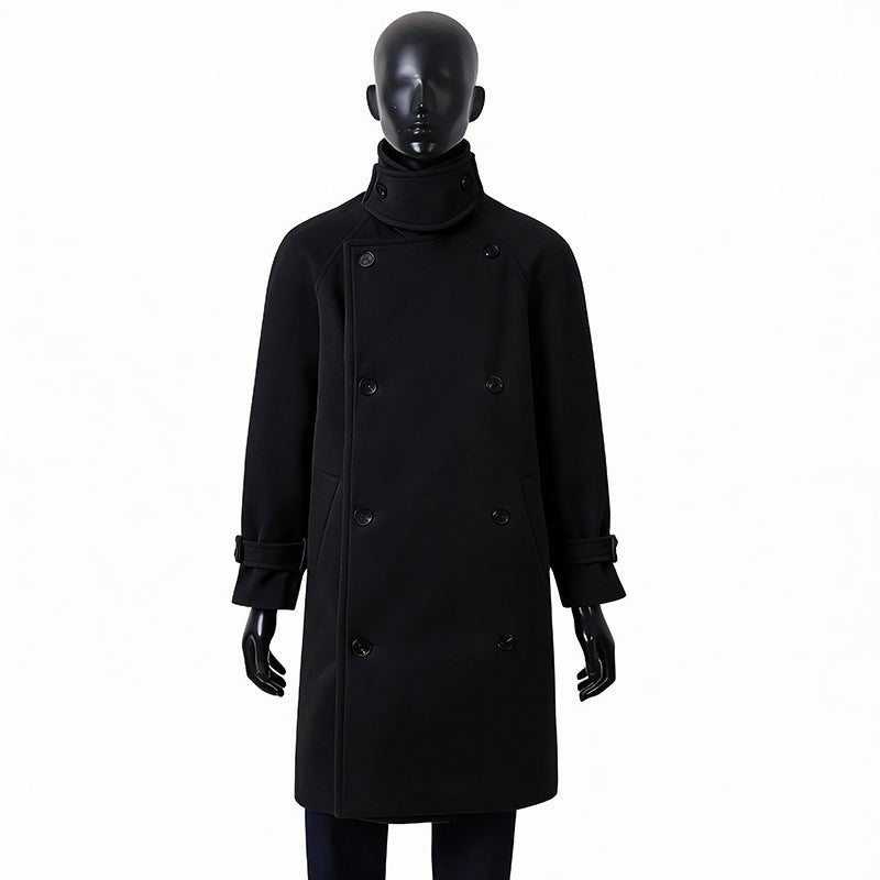 Herren Eleganter Mantel im Longcoat‑Stil aus Wollmix mit Doppelreihe, taillierendem Bindegürtel und dekorativer Schulterpasse Echoarchiv