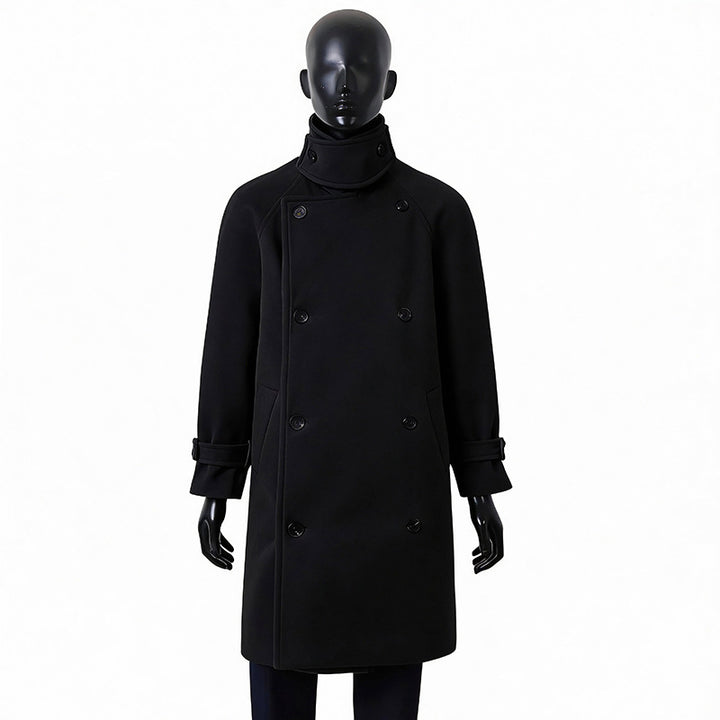 Herren Eleganter Mantel im Longcoat‑Stil aus Wollmix mit Doppelreihe, taillierendem Bindegürtel und dekorativer Schulterpasse Echoarchiv