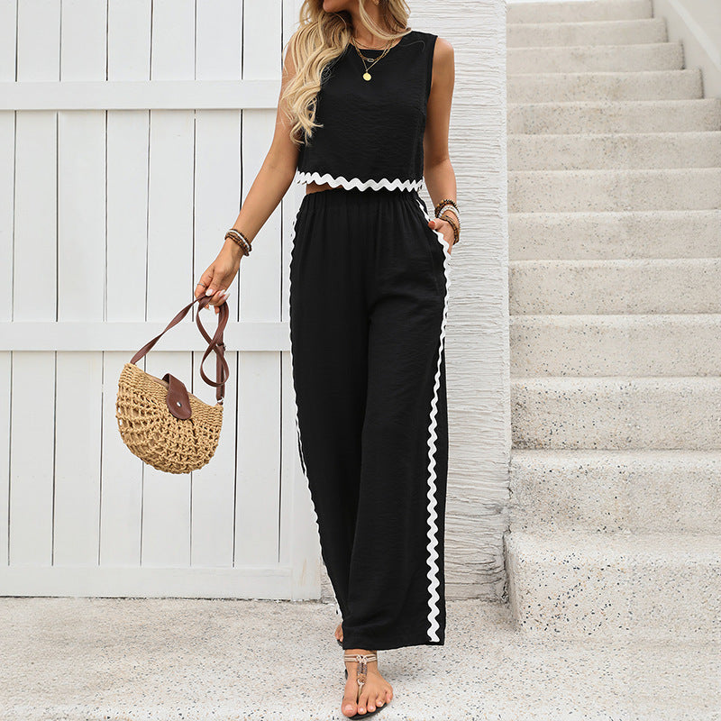Damen Lässiger Crop Top und Weite Hose Set Echo Archiv