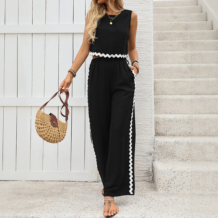 Damen Lässiger Crop Top und Weite Hose Set Echo Archiv