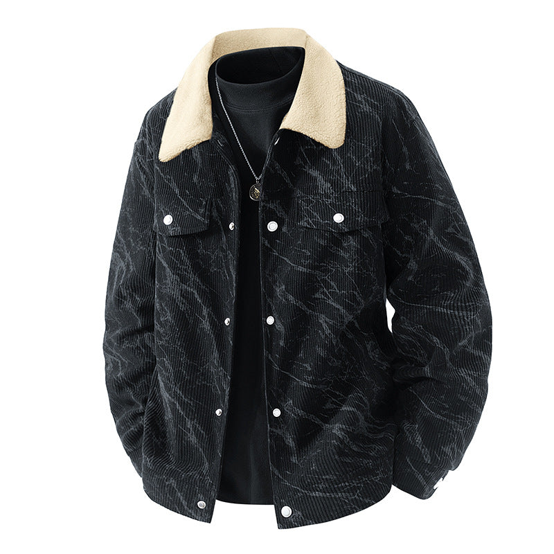 Men's ribbed corduroy sherpa-collar snap trucker jacket – Taviero