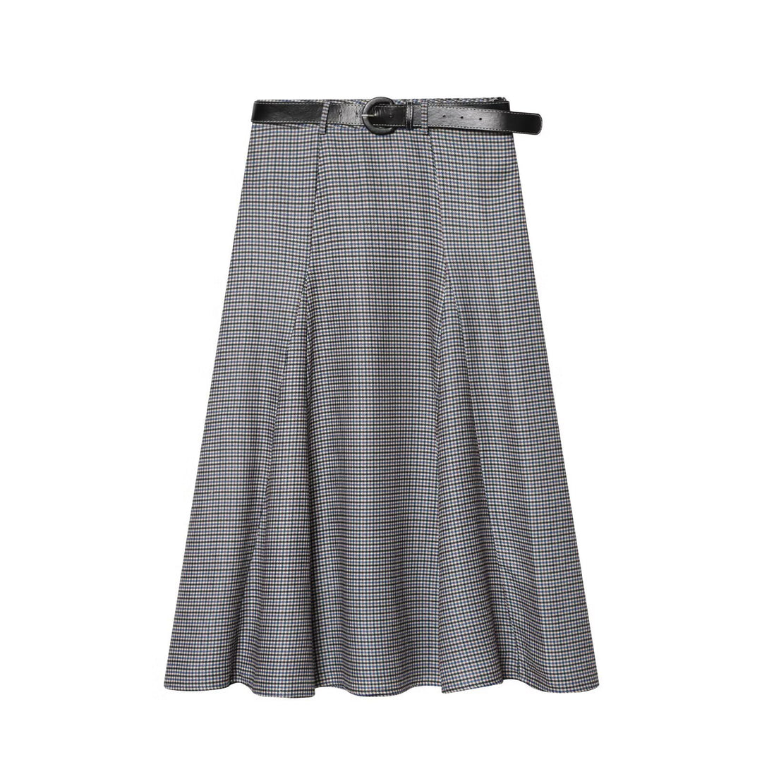 Damen A-Linien Midirock mit hoher Taille und Gürtel Echoarchiv