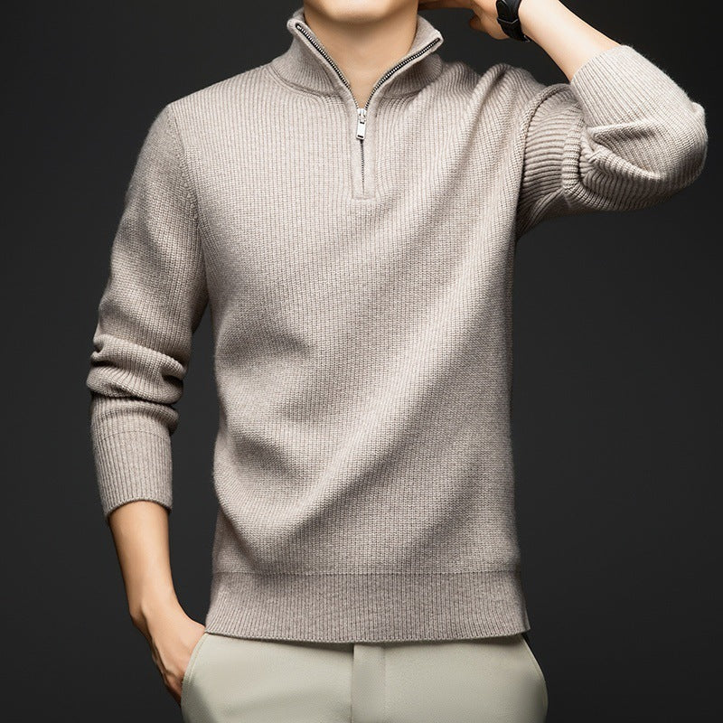 Herren eleganter Zip-Pullover aus weicher Wolle Echoarchiv
