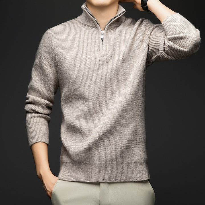 Herren eleganter Zip-Pullover aus weicher Wolle Echoarchiv