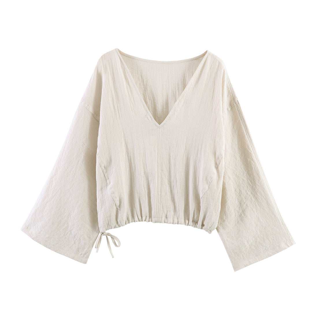 Damen lässige Bluse mit weitem V-Ausschnitt und elastischem Saum Echo Archiv