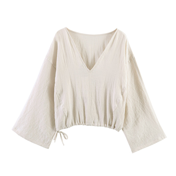 Damen lässige Bluse mit weitem V-Ausschnitt und elastischem Saum Echo Archiv