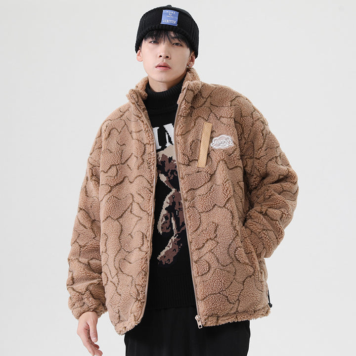Damen kuschelige Teddy-Fleece Jacke mit Stehkragen und Kordelzug Echoarchiv