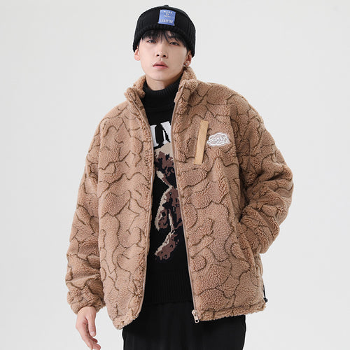 Damen kuschelige Teddy-Fleece Jacke mit Stehkragen und Kordelzug Echoarchiv