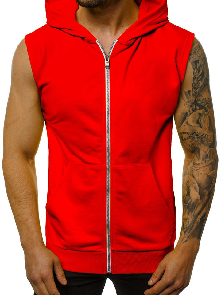 Herren ärmelloser Kapuzenpullover mit durchgehendem Reißverschluss und praktischen Taschen Echoarchiv