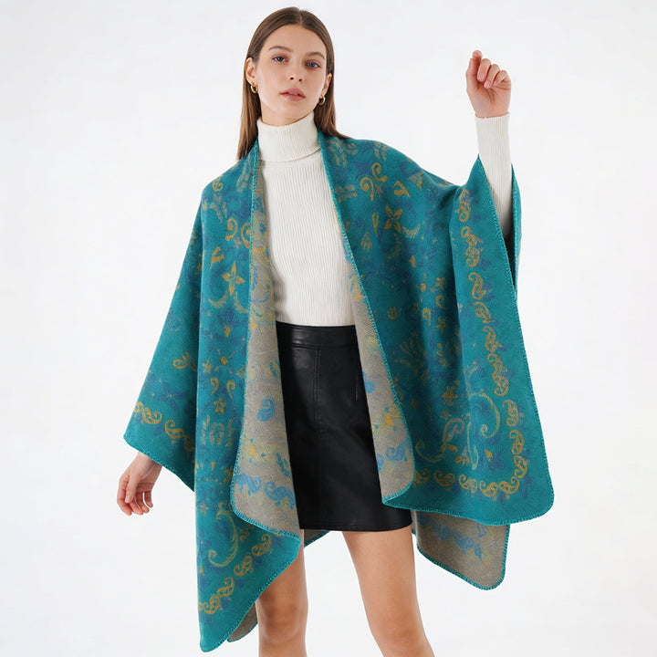 Damen Wendbarer Jacquard-Cape-Überwurf mit ornamentaler Struktur – Avérine