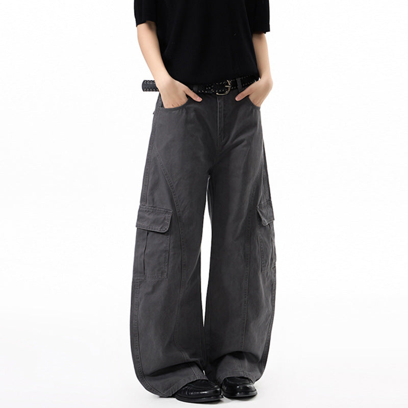 Damen Extraweite Hochtaillierte Cargo-Palazzo-Hose aus Baumwoll-Twill mit Pattentaschen Echo Archiv