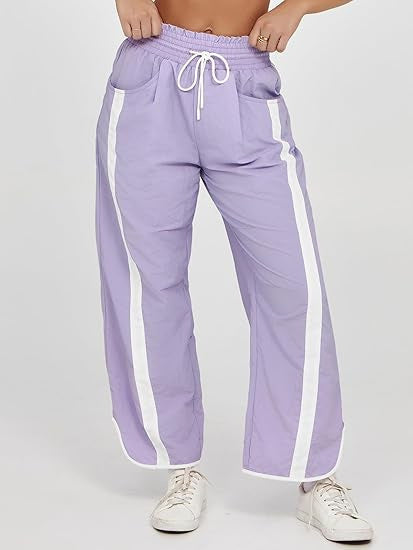 Damen relaxte Trackpants mit seitlichem Kontraststreifen, elastischem Smokbund und Eingrifftaschen – Avélisse
