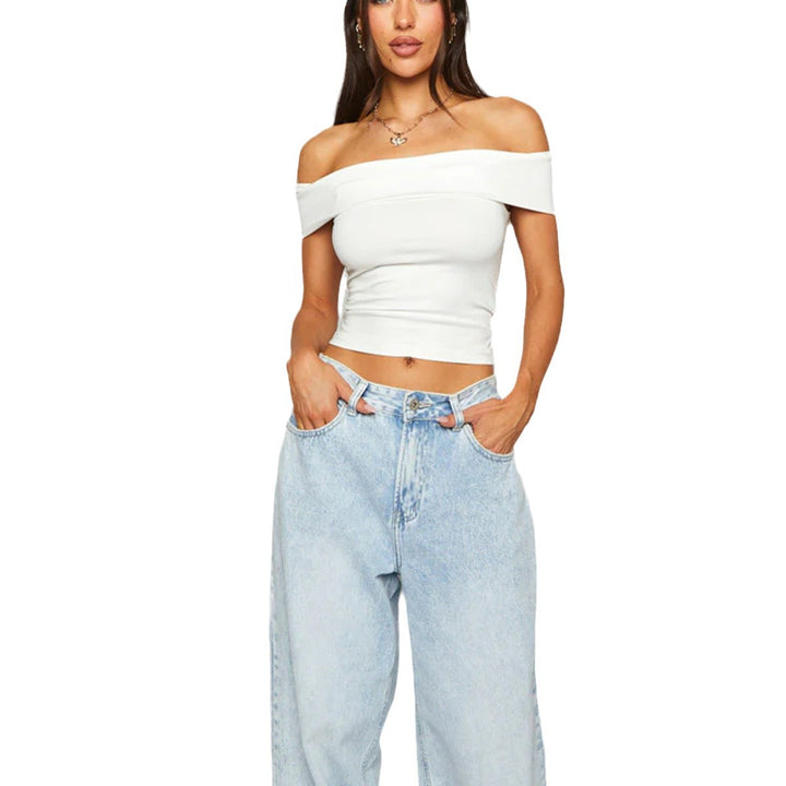 Damen Off-Shoulder Crop-Top aus elastischem Material mit figurformendem Design Echo Archiv