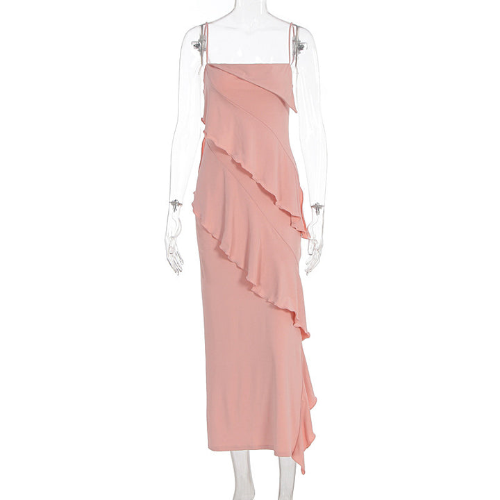 Damen schulterfreies Maxikleid mit asymmetrischem Rüschendesign Echo Archiv