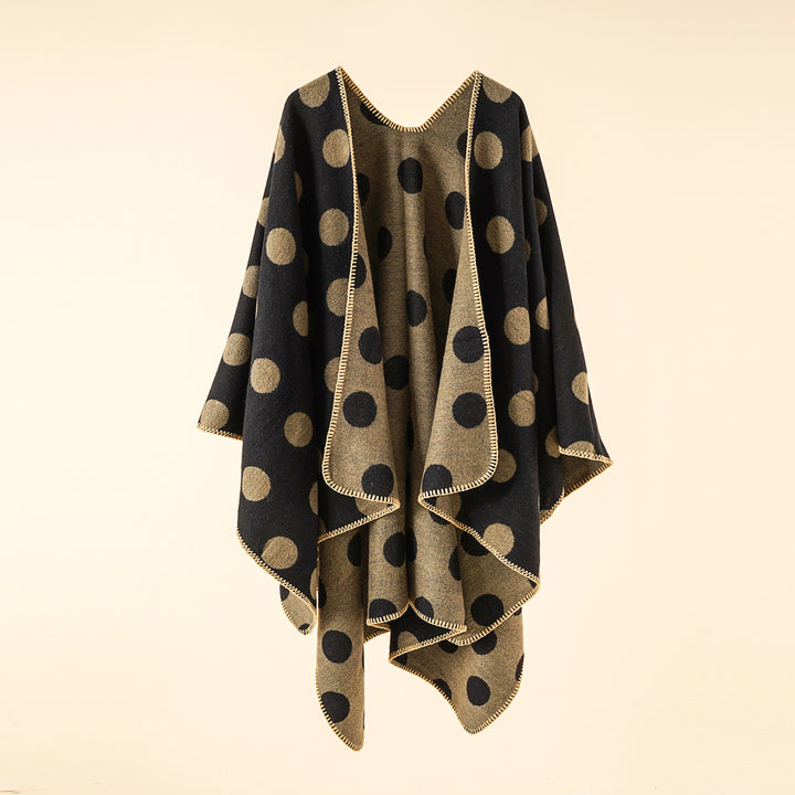 Damen Wendbarer Oversize-Capeponcho aus Jacquardstrick mit Zierstichkante – Célinea