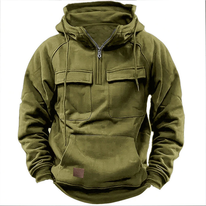 Herren lässiger Kapuzenpullover mit praktischen Taschen und Kunstlederdetails Echoarchiv