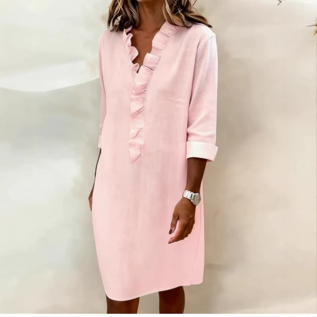 Damen Freizeitkleid mit Rüschen und V-Ausschnitt Echo Archiv