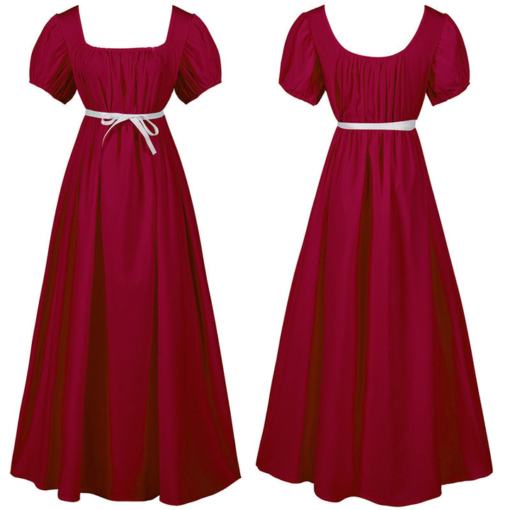 Damen romantisches Maxikleid mit Carmen-Ausschnitt, Puffärmeln, tailliertem Mieder und seitlicher Raffung – Valéora