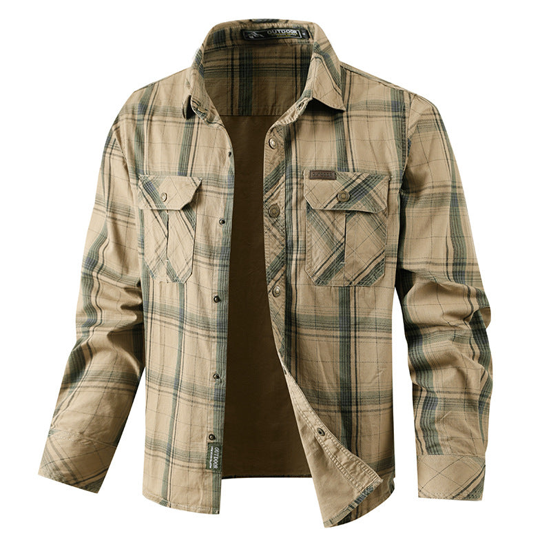 Herren nan kariertes Overshirtjacke aus Baumwoll-Twill mit doppelt verstärkten Brusttaschen und verlängertem Schnitt Echo Archiv