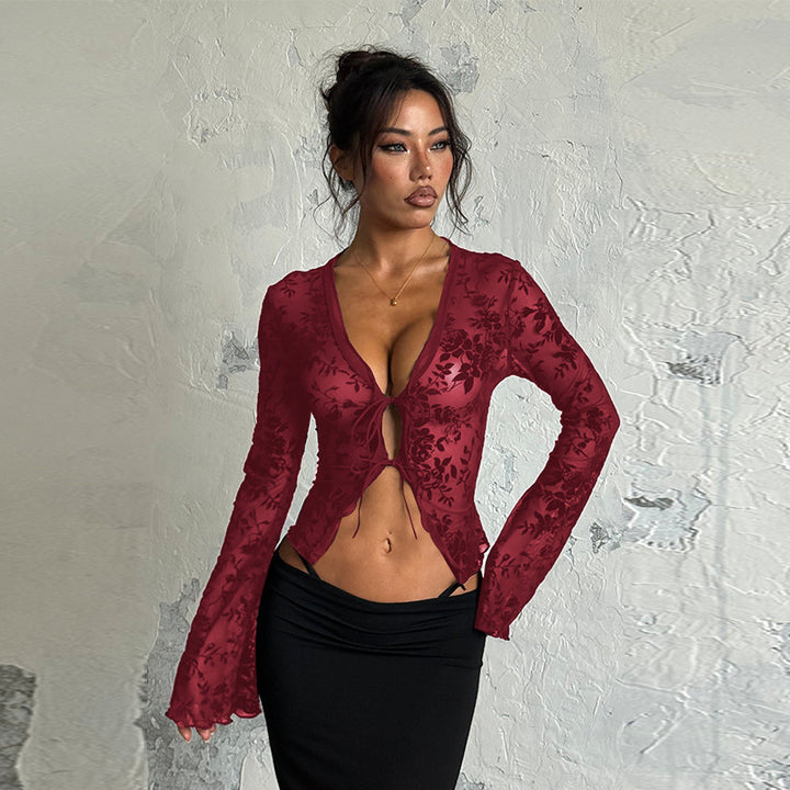 Damen Transparentes Spitzenoberteil mit floralem Design Echo Archiv