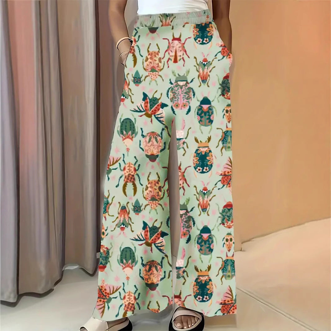 Damen Weite Palazzo-Hose mit elastischem Bund und auffälligem Käferprint Echo Archiv